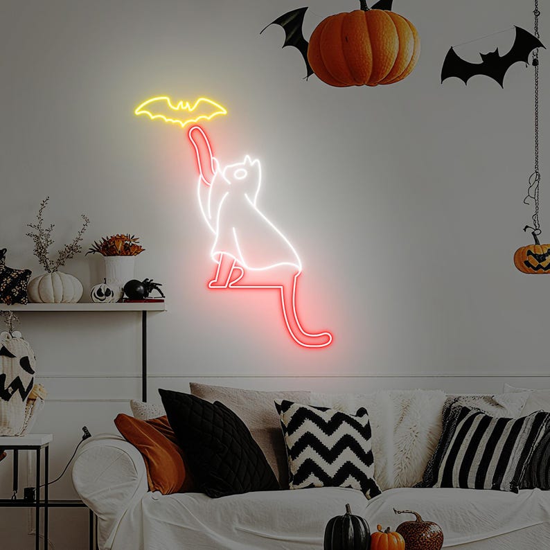 Spooky Cat Halloween Neon Sign by Neon.Outshine - for Halloween decor"
