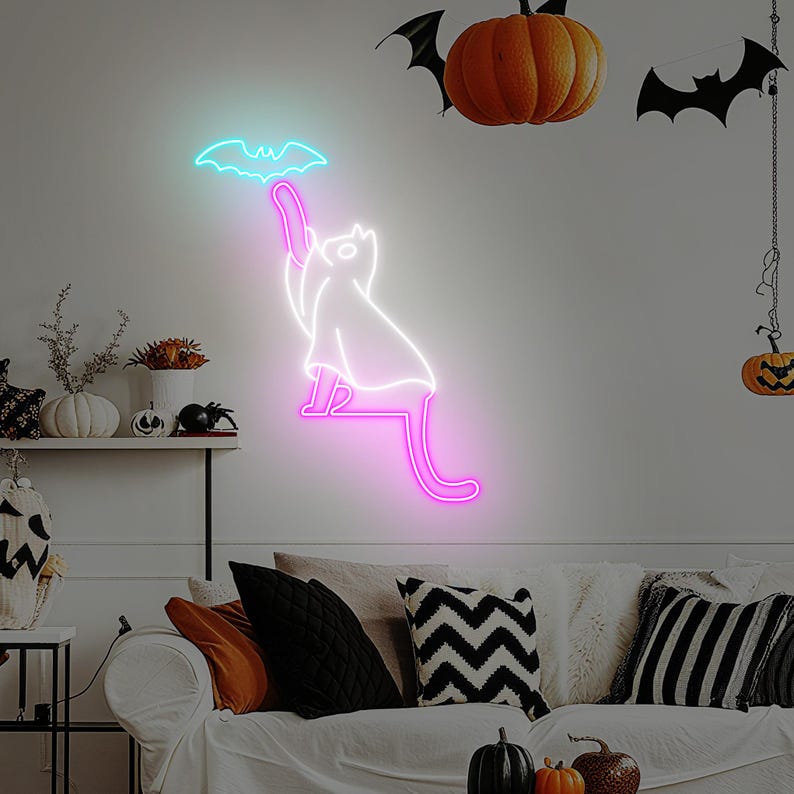 Spooky Cat Halloween Neon Sign by Neon.Outshine - for Halloween decor