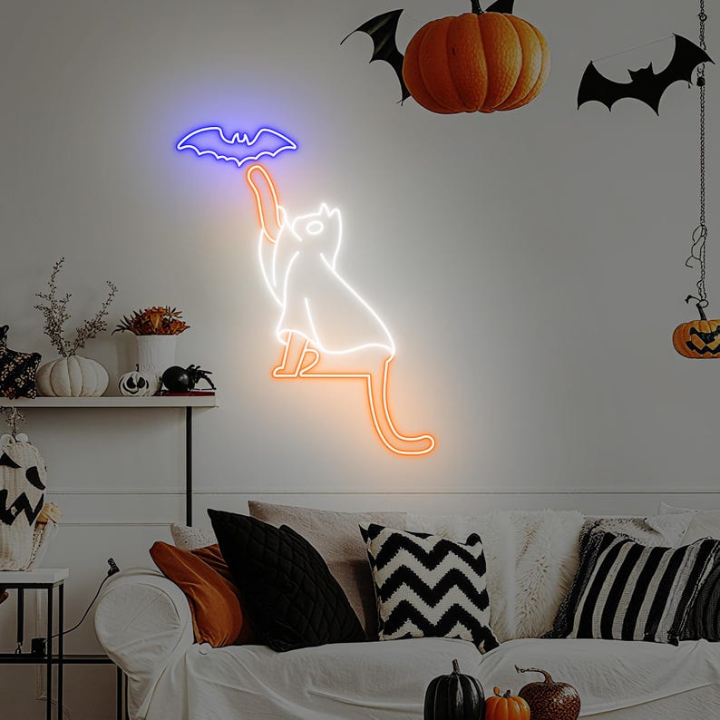 Spooky Cat Halloween Neon Sign by Neon.Outshine - for Halloween decor