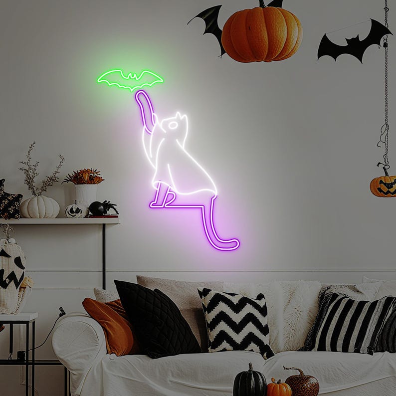 Spooky Cat Halloween Neon Sign by Neon.Outshine - for Halloween decor