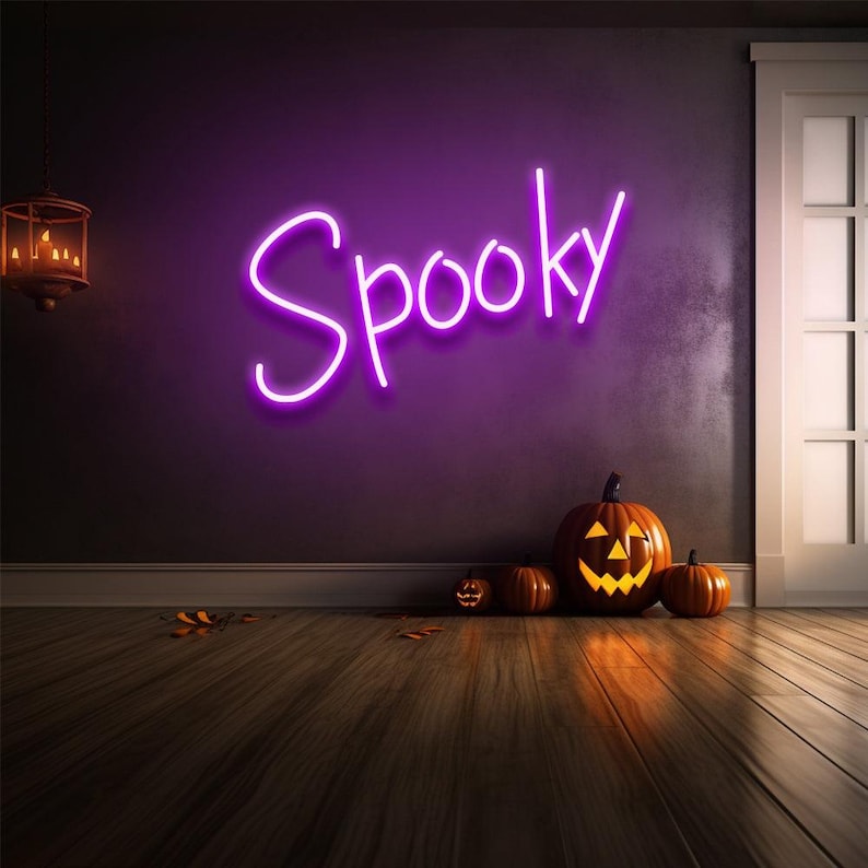 Spooky LED Neon Sign glowing in bright LED neon light, ideal for Halloween parties, haunted houses, and eerie seasonal décor by Neon.Outshine