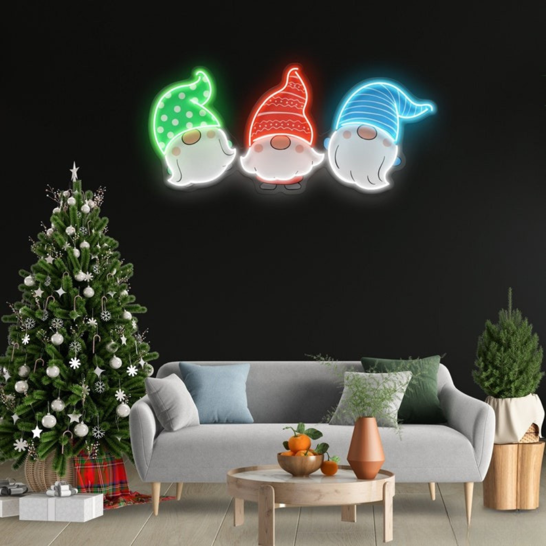Three Scandinavian Santas Neon Sign
