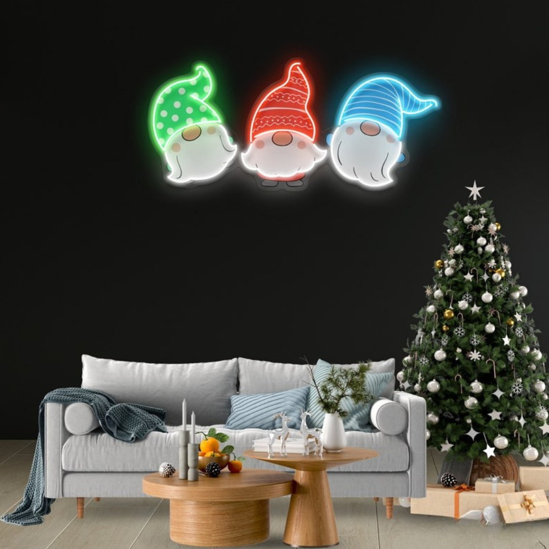 Three Scandinavian Santas Neon Sign