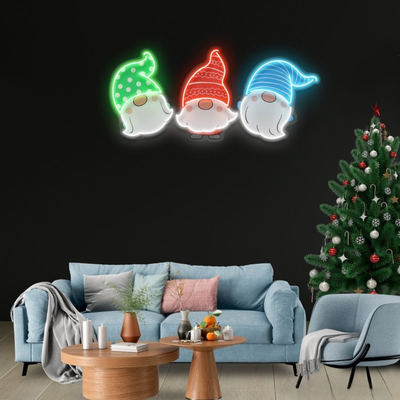 Three Scandinavian Santas Neon Sign