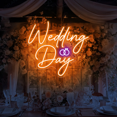 Wedding Day Neon Sign by Neon.Outshine glowing beautifully at a romantic wedding backdrop.