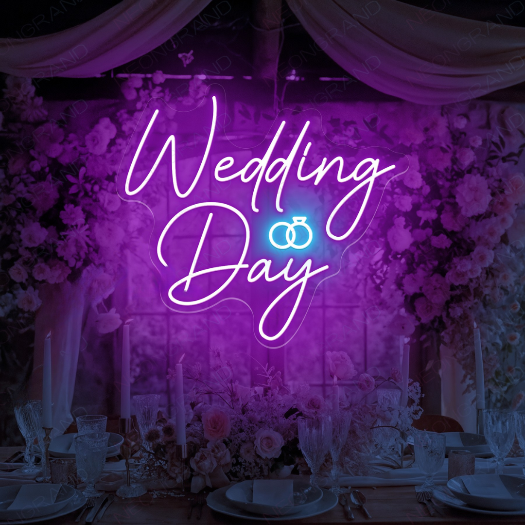 Wedding Day Neon Sign by Neon.Outshine glowing beautifully at a romantic wedding backdrop.