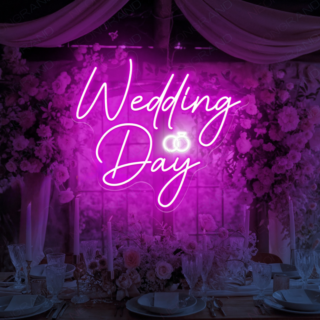 Wedding Day Neon Sign by Neon.Outshine glowing beautifully at a romantic wedding backdrop.