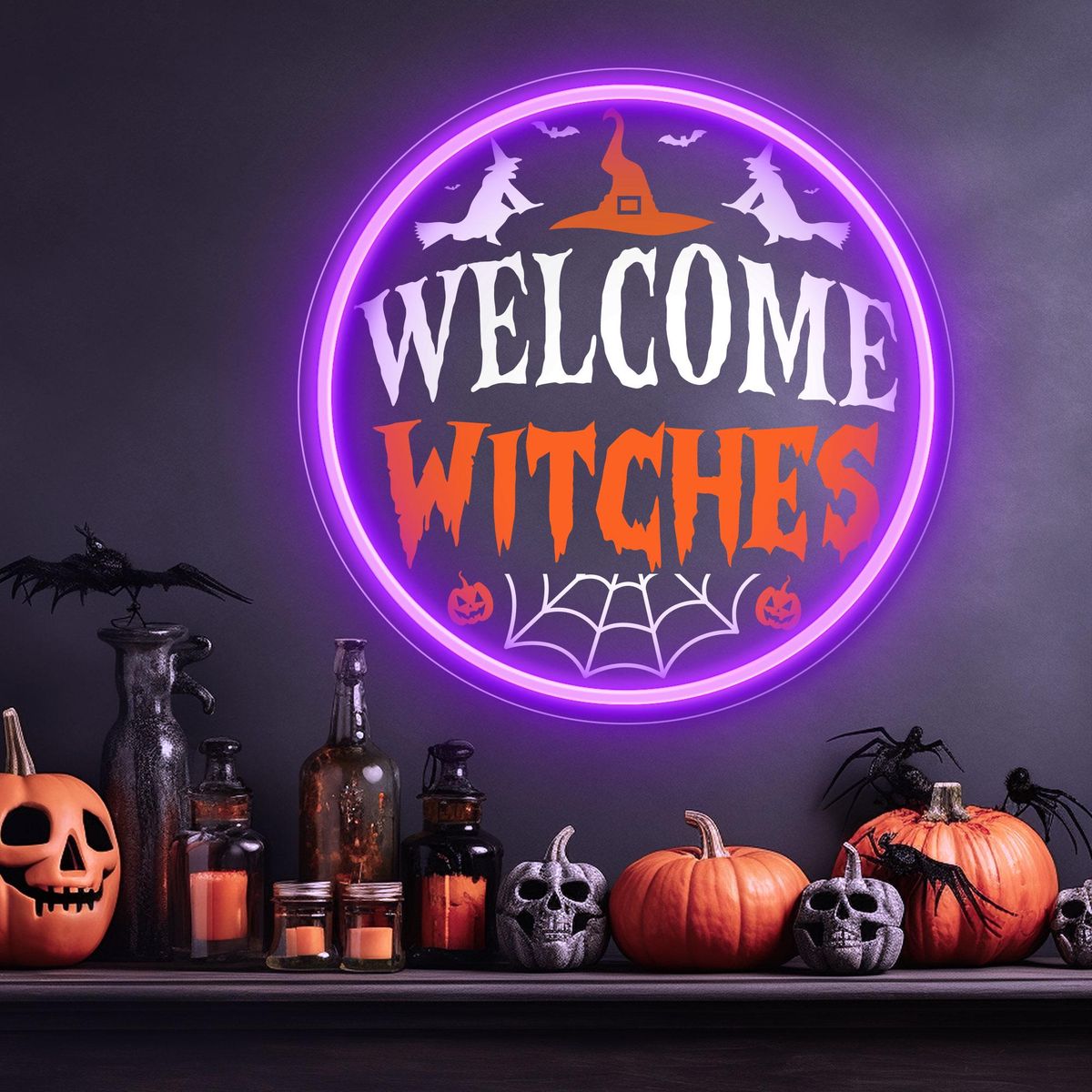Welcome Witches LED Halloween neon sign in Bright LED Lights  by Neon.Outshine