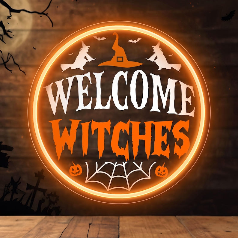 Welcome Witches LED Halloween neon sign in Bright LED Lights  by Neon.Outshine