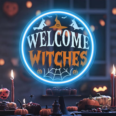 Welcome Witches LED Halloween neon sign in Bright LED Lights  by Neon.Outshine