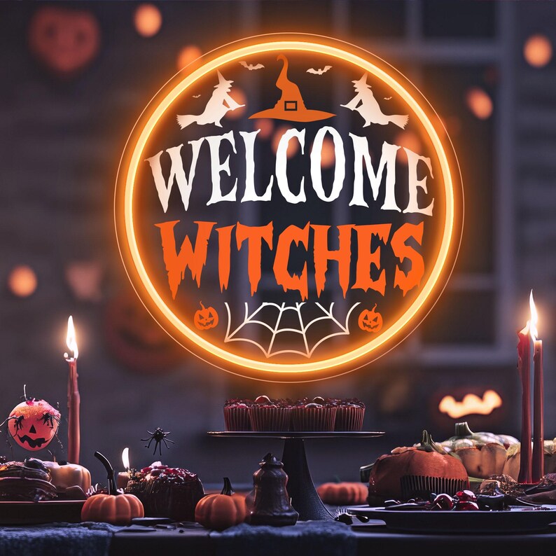 Welcome Witches LED Halloween neon sign in Bright LED Lights  by Neon.Outshine