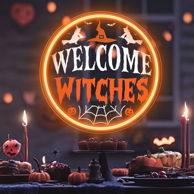 Welcome Witches LED Halloween neon sign in Bright LED Lights  by Neon.Outshine