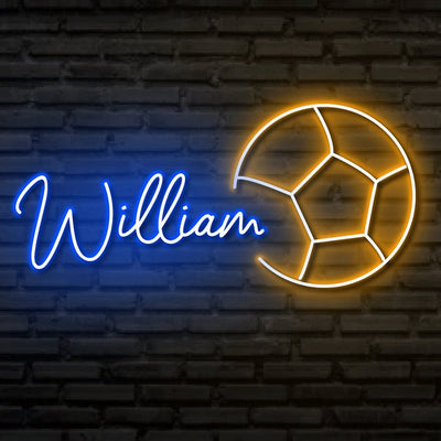 William Name Neon sign by Neon.Outshine - mounted on a clear acrylic panel and lighting up a stylish room interior.