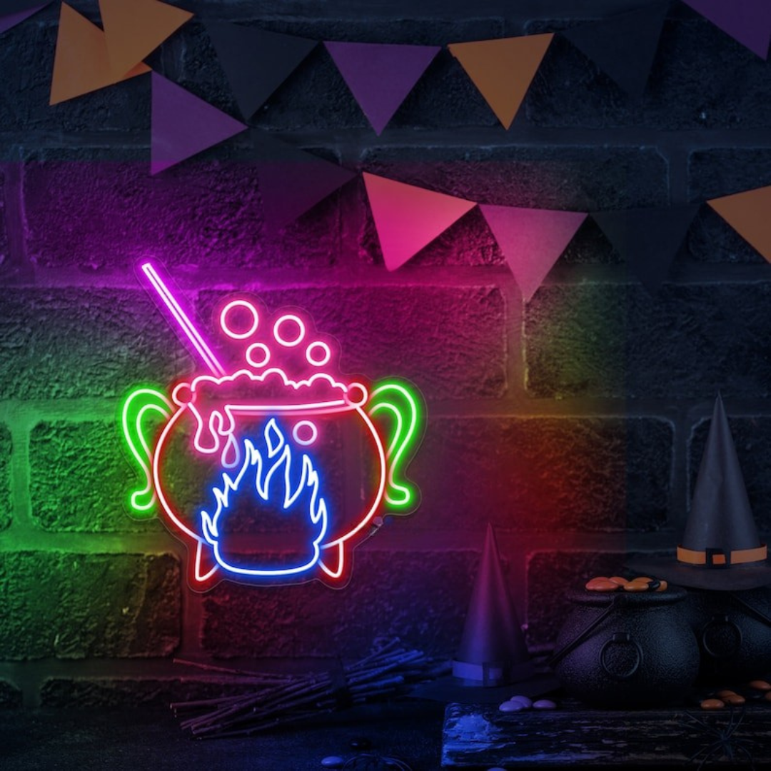 Witch Brew LED Neon Sign by Neon.Outshine glowing cauldron Halloween décor for parties, bars, and festive spaces.