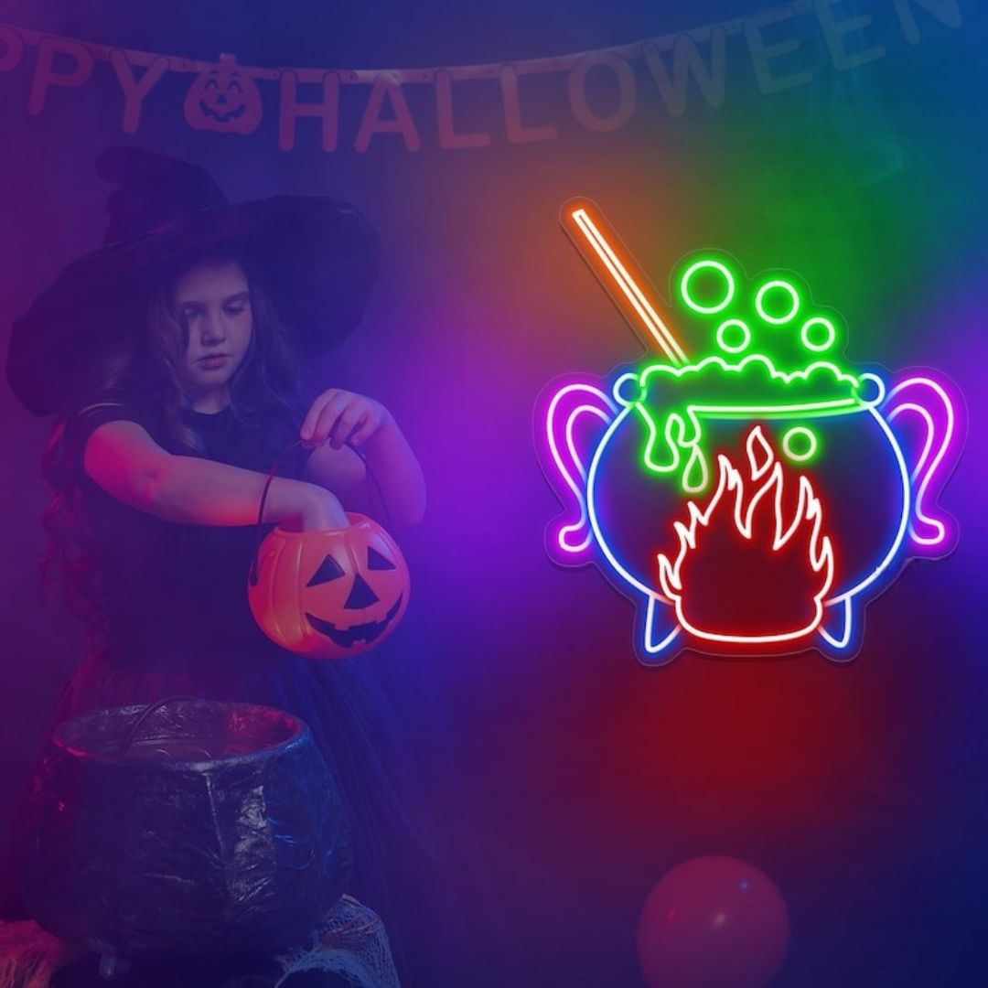 Witch Brew LED Neon Sign by Neon.Outshine glowing cauldron Halloween décor for parties, bars, and festive spaces.