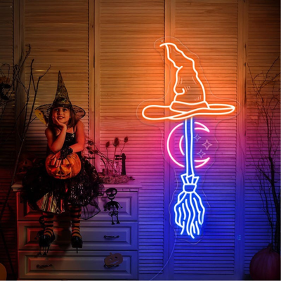 Witch and Broom Halloween LED neon sign by Neon.Outshine