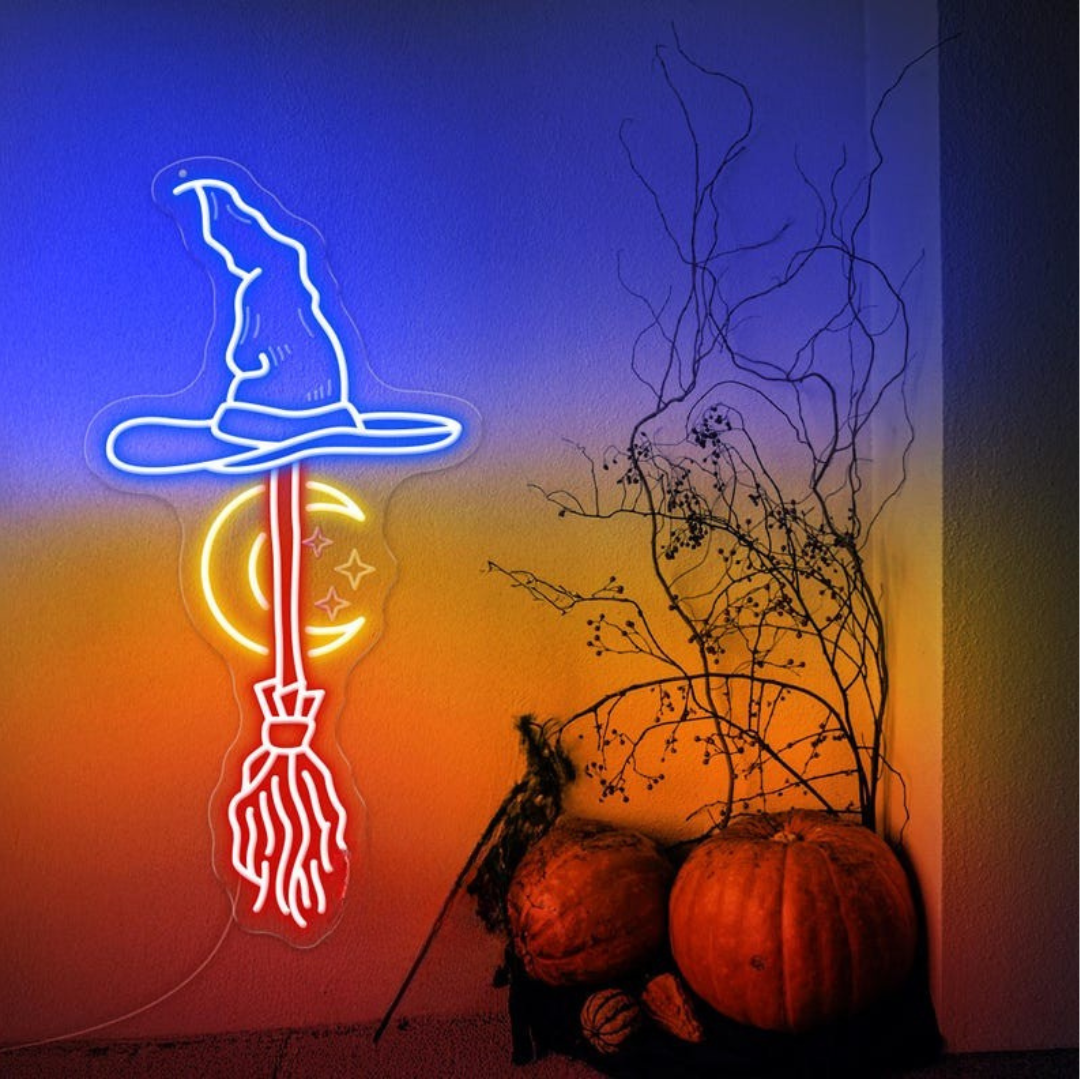 Witch and Broom Halloween LED neon sign by Neon.Outshine