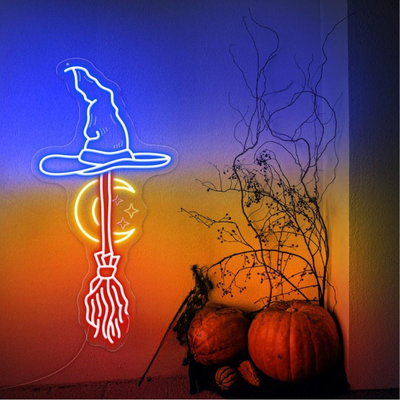 Witch and Broom Halloween LED neon sign by Neon.Outshine