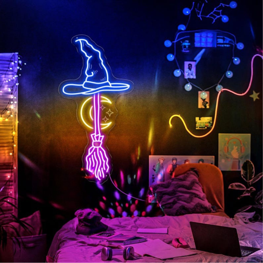 Witch and Broom Halloween LED neon sign by Neon.Outshine