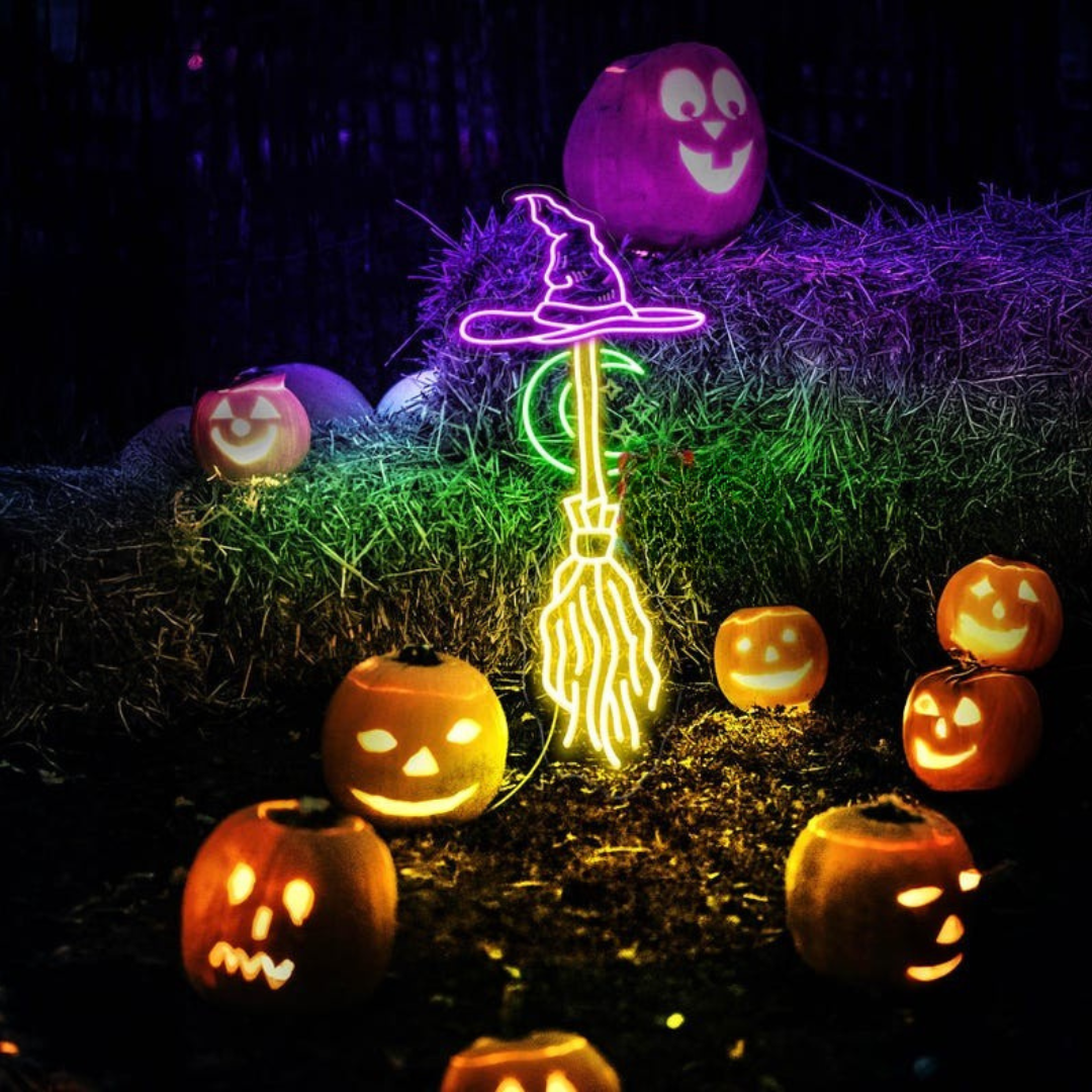 Witch and Broom Halloween LED neon sign by Neon.Outshine 