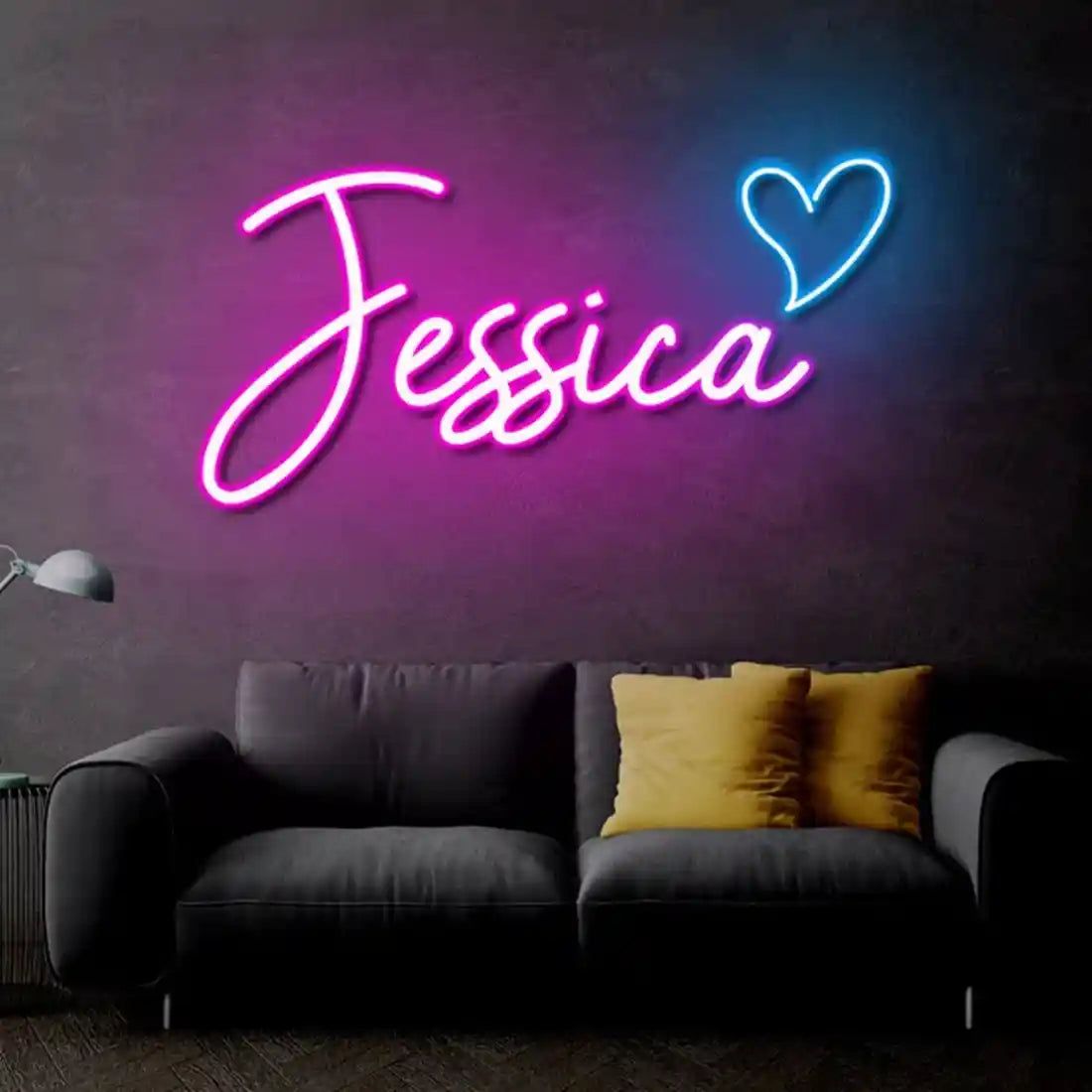 Jessica name LED neon sign in glowing script font, perfect for bedroom décor, parties, or personalized gift displays - Neon.Outshine 
