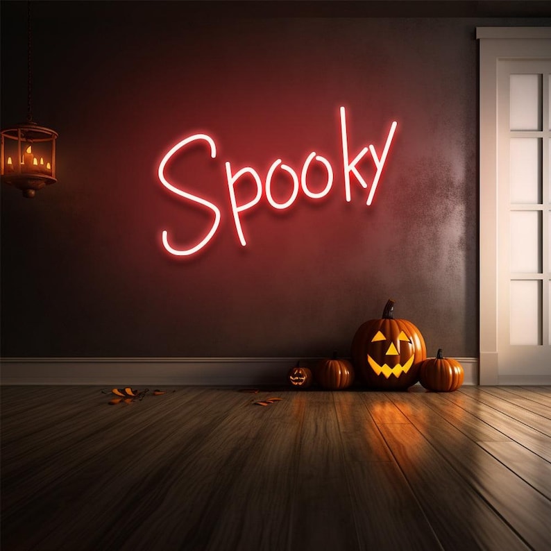 Spooky LED Neon Sign glowing in bright LED neon light, ideal for Halloween parties, haunted houses, and eerie seasonal décor by Neon.Outshine