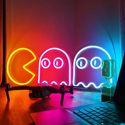 Pacman Chasing Ghosts Neon Sign